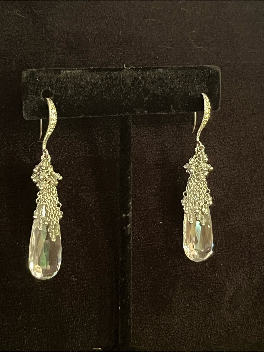Nadri Faceted Crystal with Silver-tone Tassels Dangle Earrings